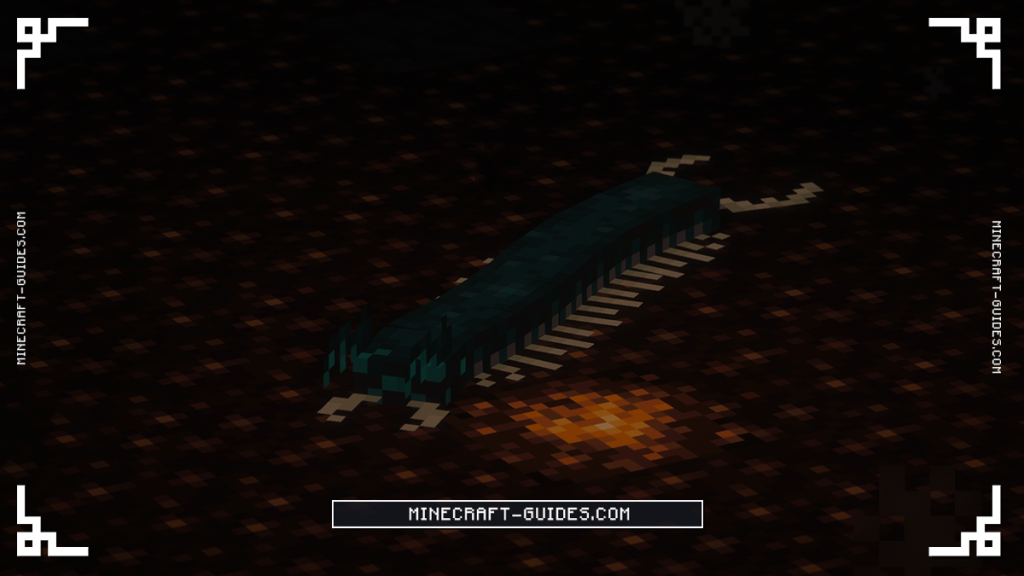 A Sculk Centipede from the Deeper and Darker mod, a long flat sculk mob, crawling across the Deeplands