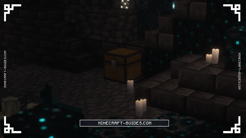 An open Chest in an Ancient City holding loot from the Deeper and Darker mod