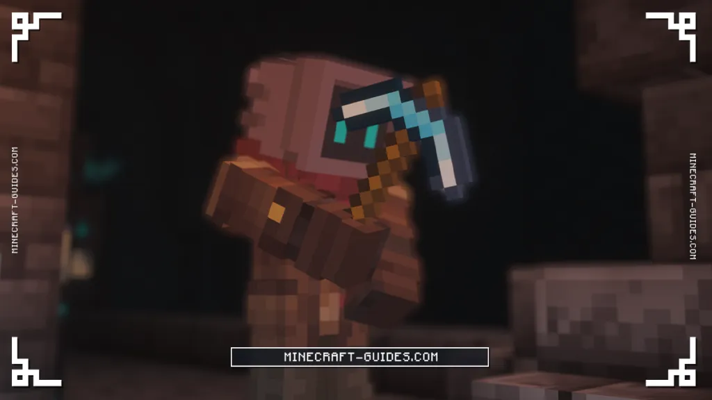 The Resonarium Pickaxe from the Deeper and Darker mod held by a player