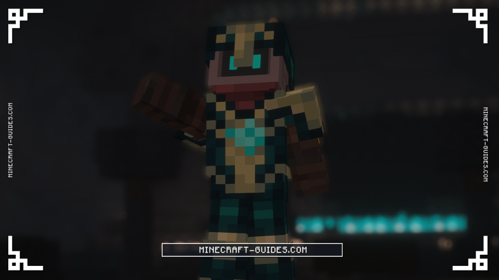 A player wearing a full set of Warden Armor from the Deeper and Darker mod
