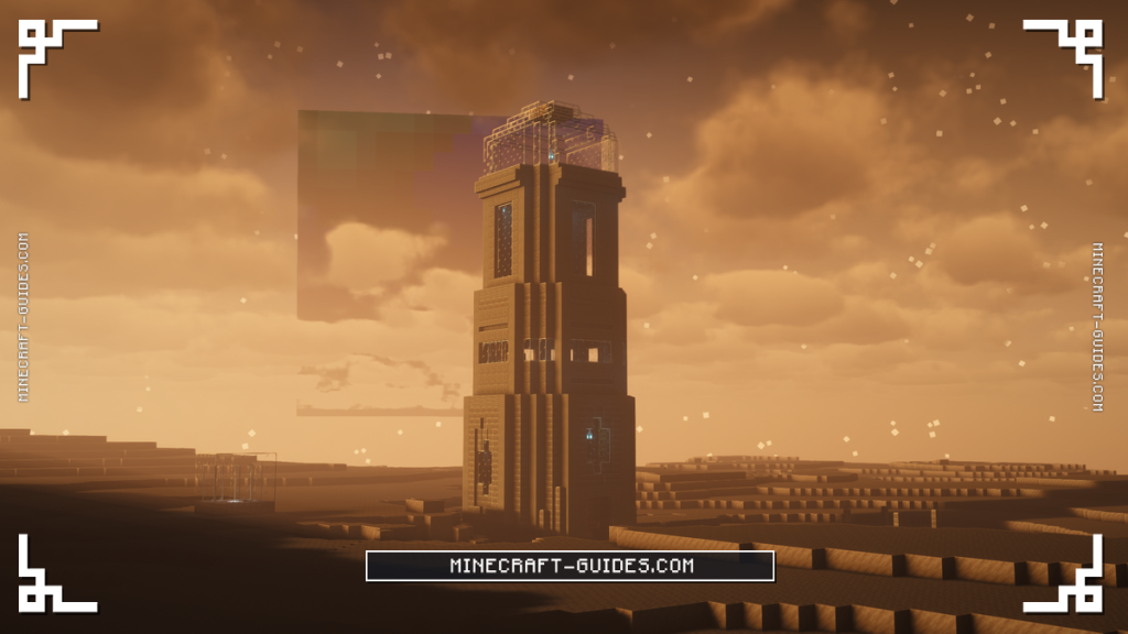 A Lunar Tower emerged from the Soul Sand with the Overworld in the background