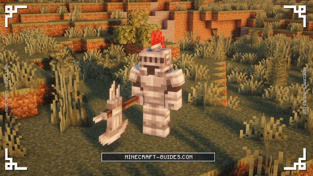 The Haunted Guard, a white-armored knight with a red plume carrying a battle axe