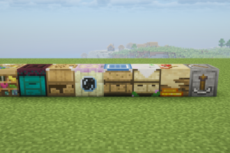 All eight More Villagers workstations in a row