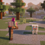 A Straw Statue holding an Archmage Spell Book and facing a Wilden Hunter in a forest