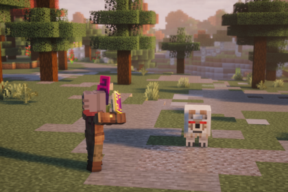 A Straw Statue holding an Archmage Spell Book and facing a Wilden Hunter in a forest