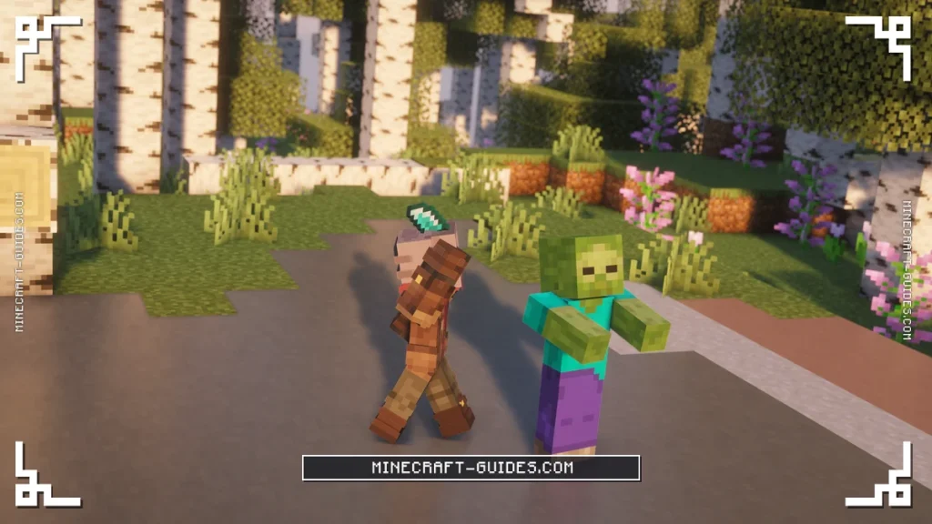 The player striking a Zombie from behind with a Diamond Knife