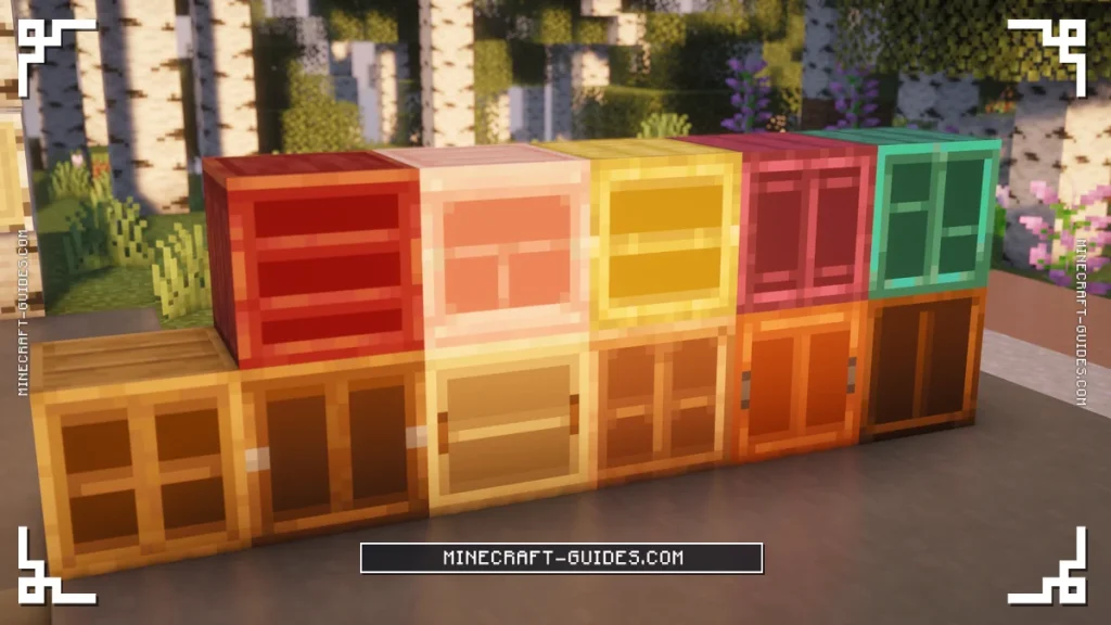 All eleven wood Cabinets stacked in two rows with their doors open