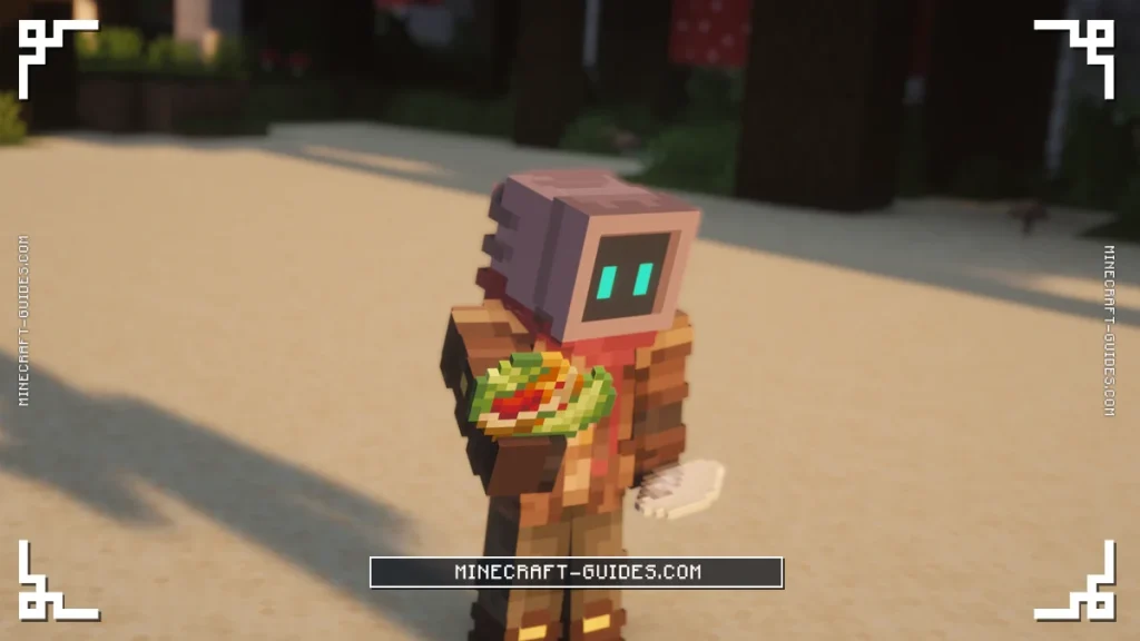 Close-up of the player holding Cabbage Wrapped Elder Guardian and a Fugu Roll