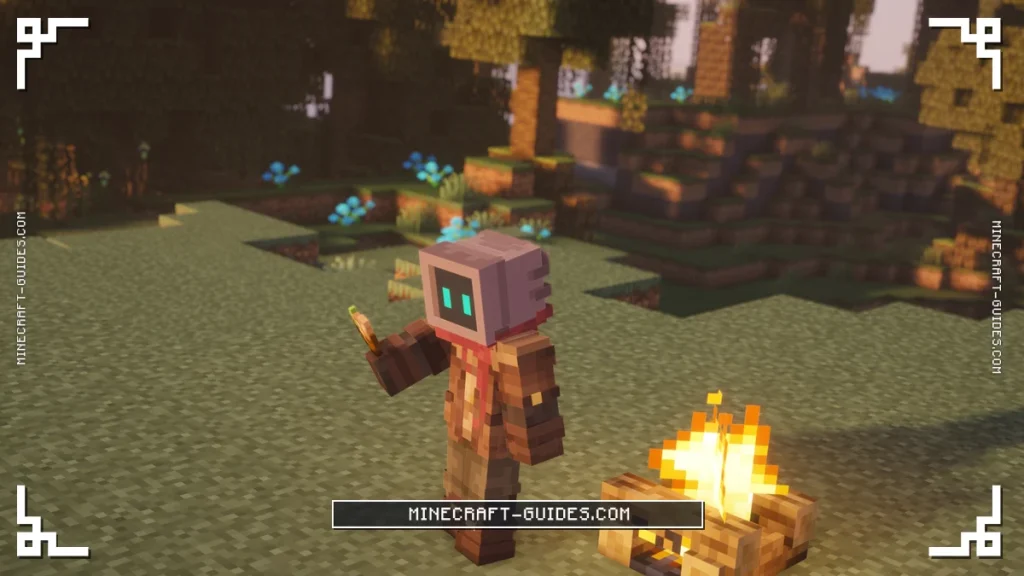 The player holding Chicken Soup next to a Campfire