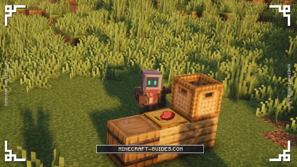 Raw Beef on a Cutting Board beside a Barrel and a Basket, the player holding an Iron Knife
