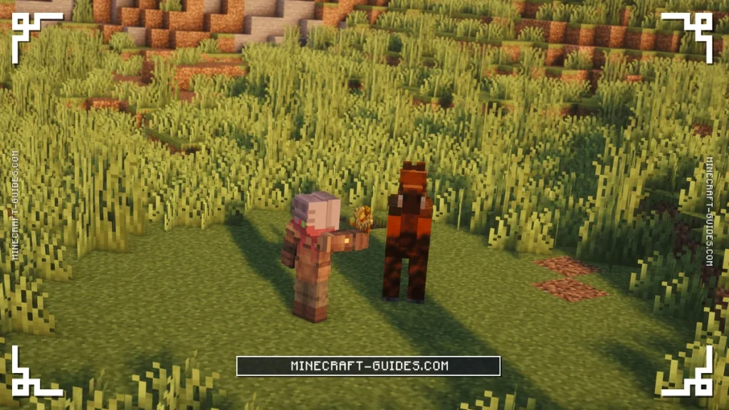 The player holding out Horse Feed to a tamed Horse