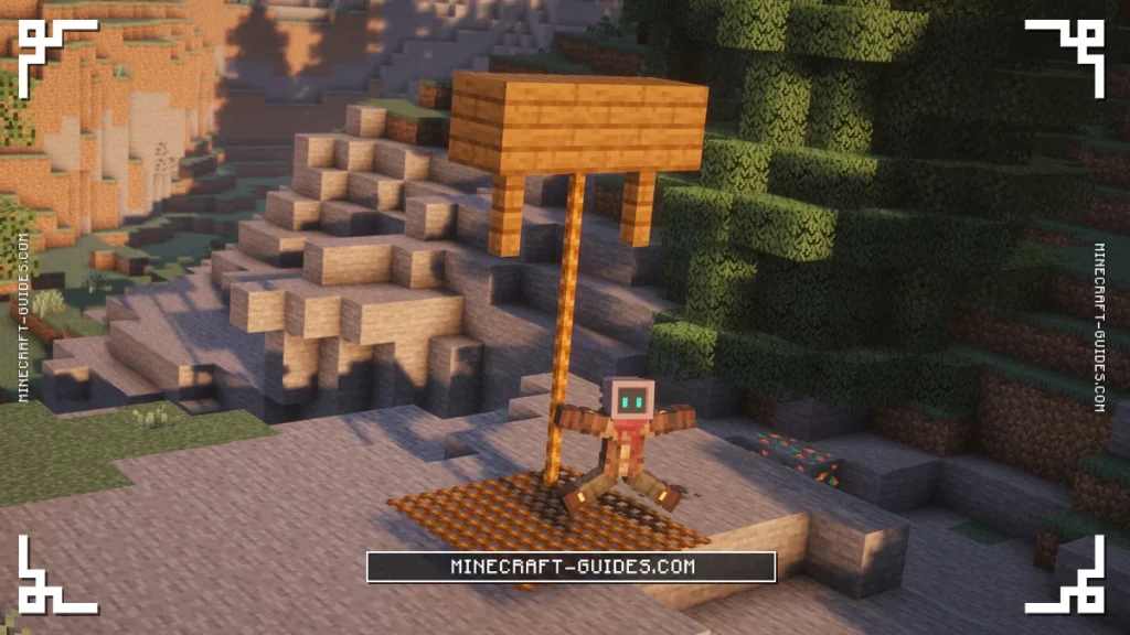 The player landed on a Safety Net under a Rope hanging from a Spruce beam