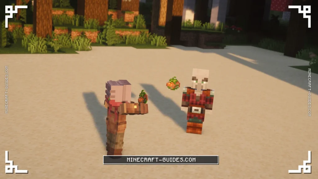 The player throwing a Rotten Tomato at a Pillager on a beach