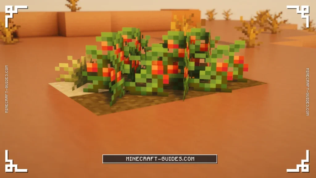 Tomato Shrubs and a Sandy Shrub growing in a Badlands biome