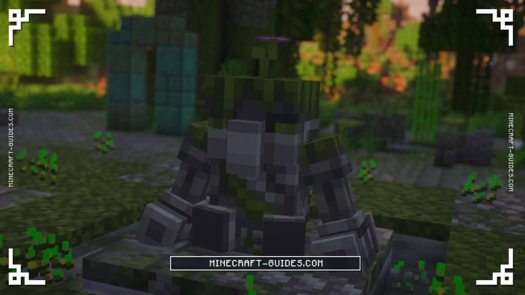 A Mossy Golem sitting on the floor of the Mossy Temple