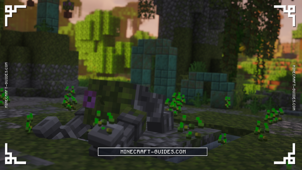 A Mossy Golem smashing the ground in the Mossy Temple courtyard