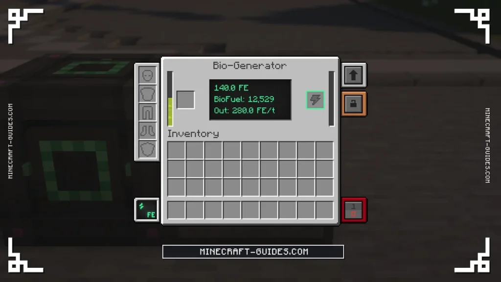 The Mekanism Bio-Generator screen with Bio Fuel in its tank and power going out