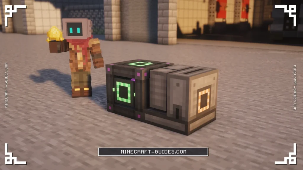 A Chemical Oxidizer oxidizing Sulfur Dust beside an Energy Cube on a Mekanism apron