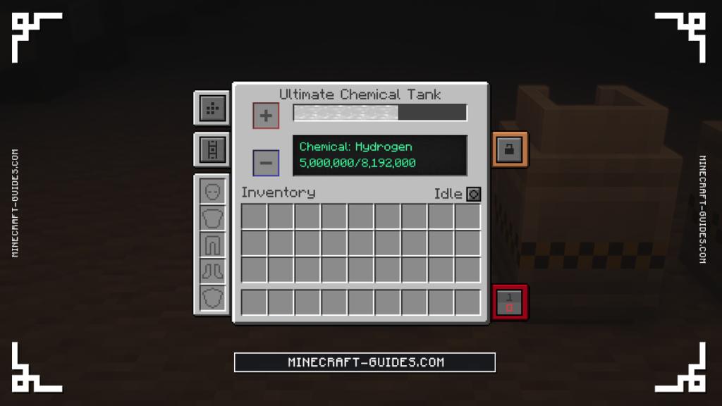 The Mekanism Ultimate Chemical Tank screen holding 5,000,000 mB of Hydrogen with its dump mode button