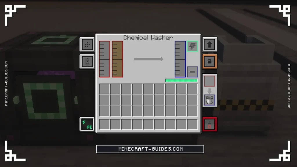 The Mekanism Chemical Washer screen showing its Water, Dirty Slurry and Clean Slurry tanks