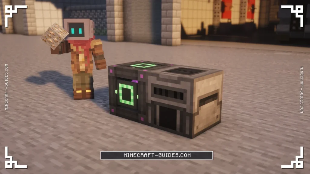 A Combiner rebuilding ore from Raw Iron and Cobblestone beside an Energy Cube in Mekanism
