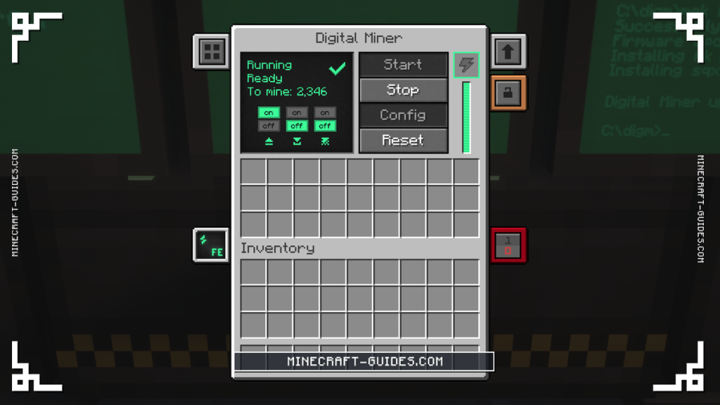 The Mekanism Digital Miner screen Running with 2,366 blocks left to mine