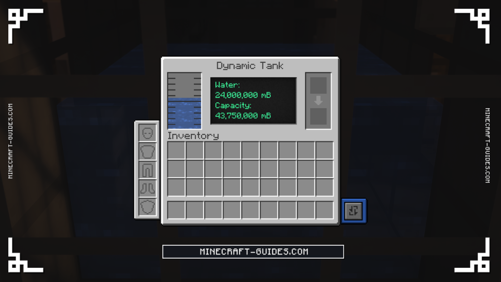 The Mekanism Dynamic Tank screen showing its Water amount against a 43,750,000 mB capacity