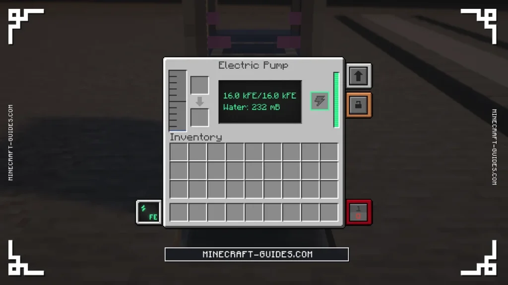 The Mekanism Electric Pump screen holding Water at full power