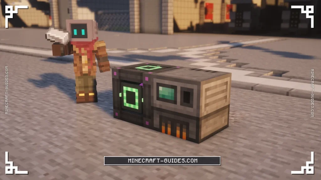 An Energized Smelter smelting Iron Dust beside an Energy Cube on a sunny Mekanism apron