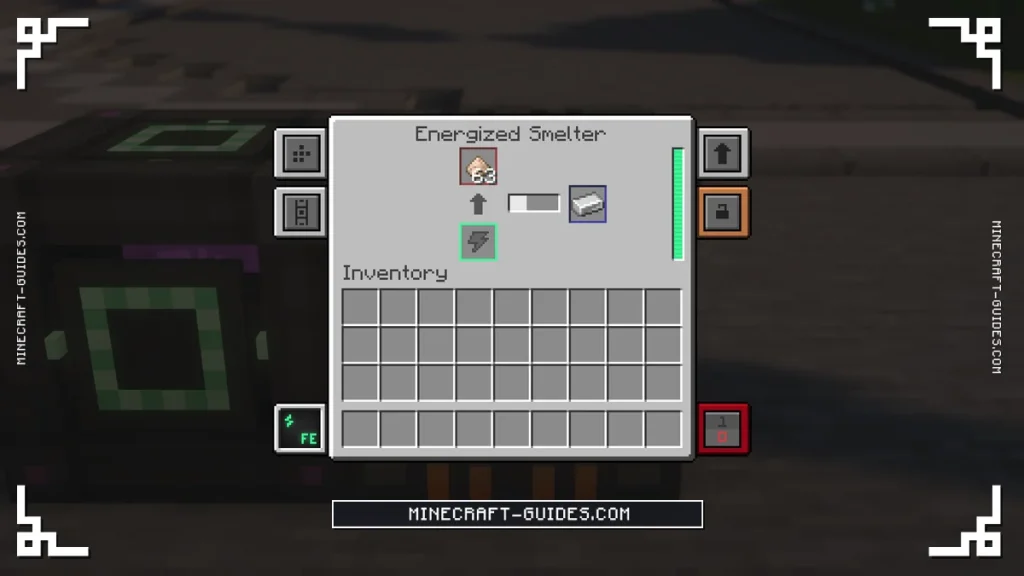The Mekanism Energized Smelter screen smelting Iron Dust into Iron Ingots