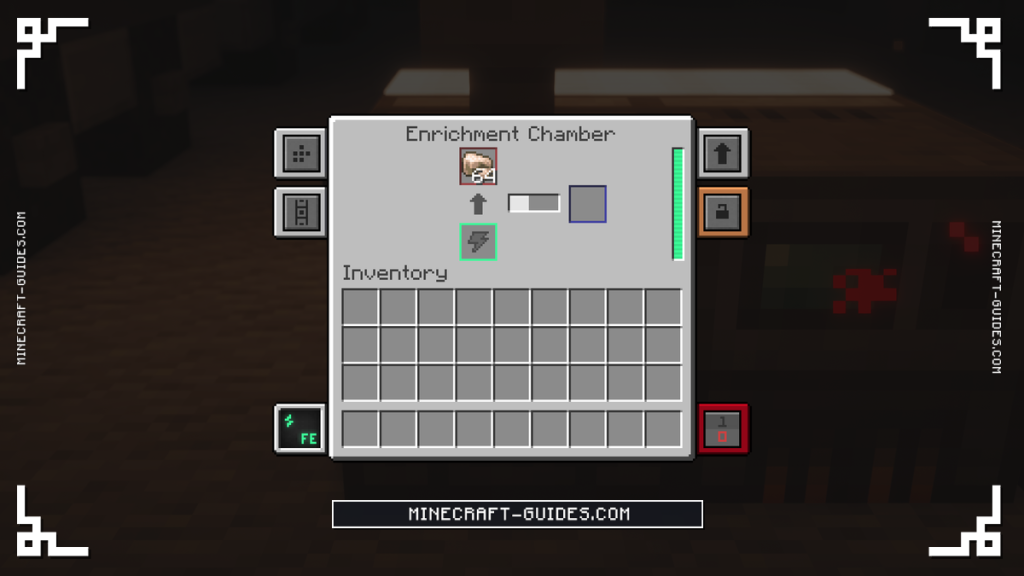 The Mekanism Enrichment Chamber screen enriching Raw Iron into Iron Dust