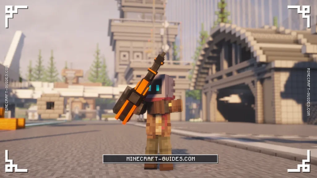 A statue holding a Mekanism Flamethrower outside an airport building