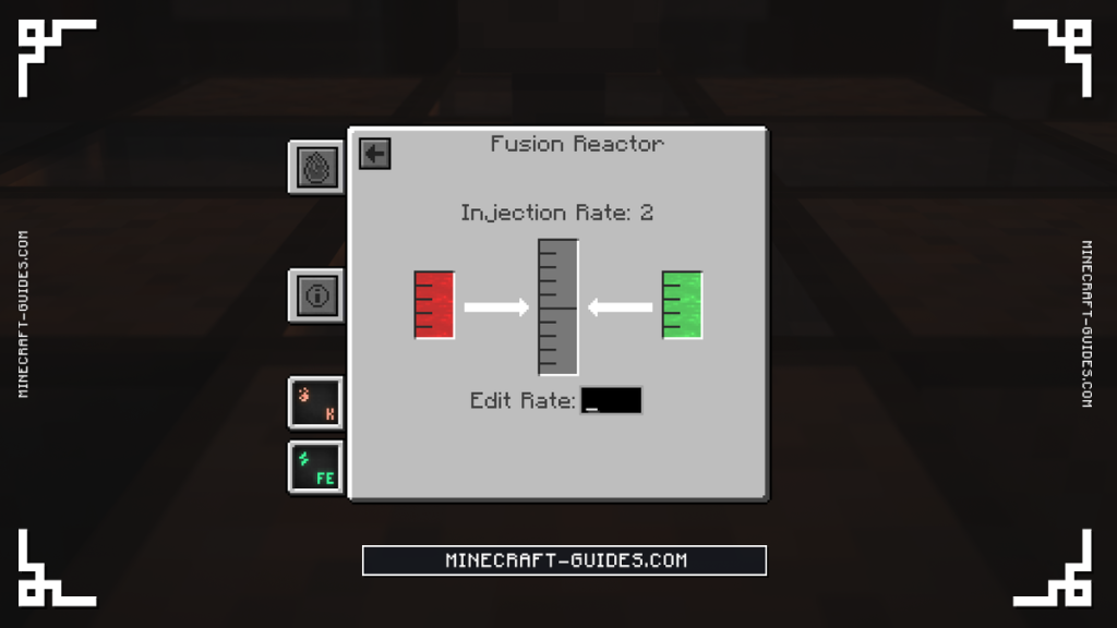 The Mekanism Fusion Reactor Fuel tab at an injection rate of 2 with Deuterium and Tritium tanks full