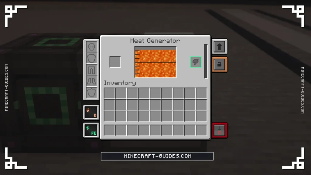The Mekanism Heat Generator screen with its Lava tank full
