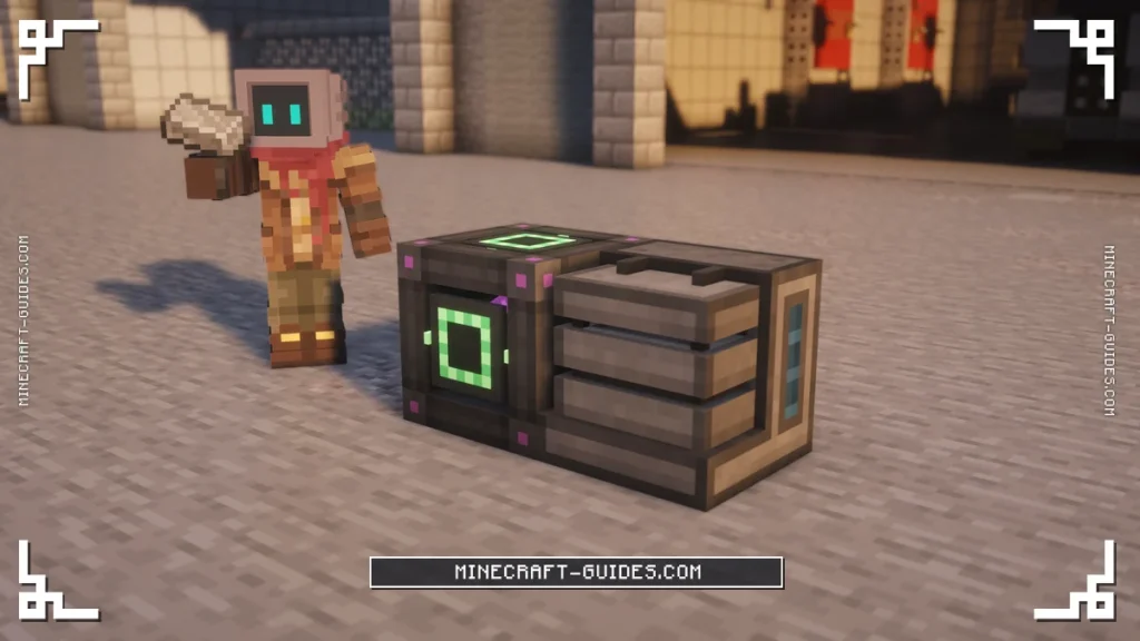 A Metallurgic Infuser infusing Iron Ingots with Carbon from Coal next to an Energy Cube in Mekanism