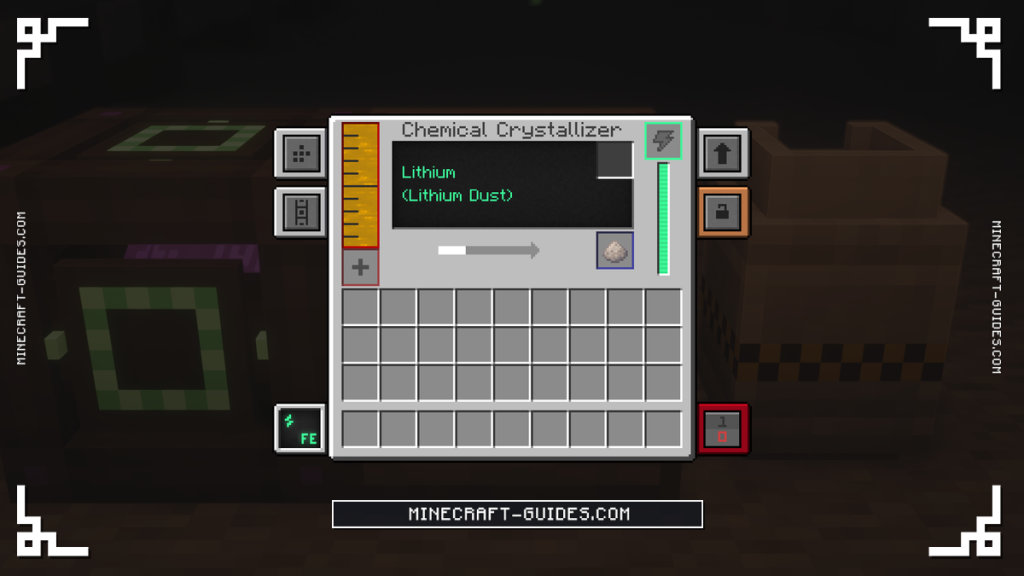 The Mekanism Chemical Crystallizer screen turning Lithium into Lithium Dust