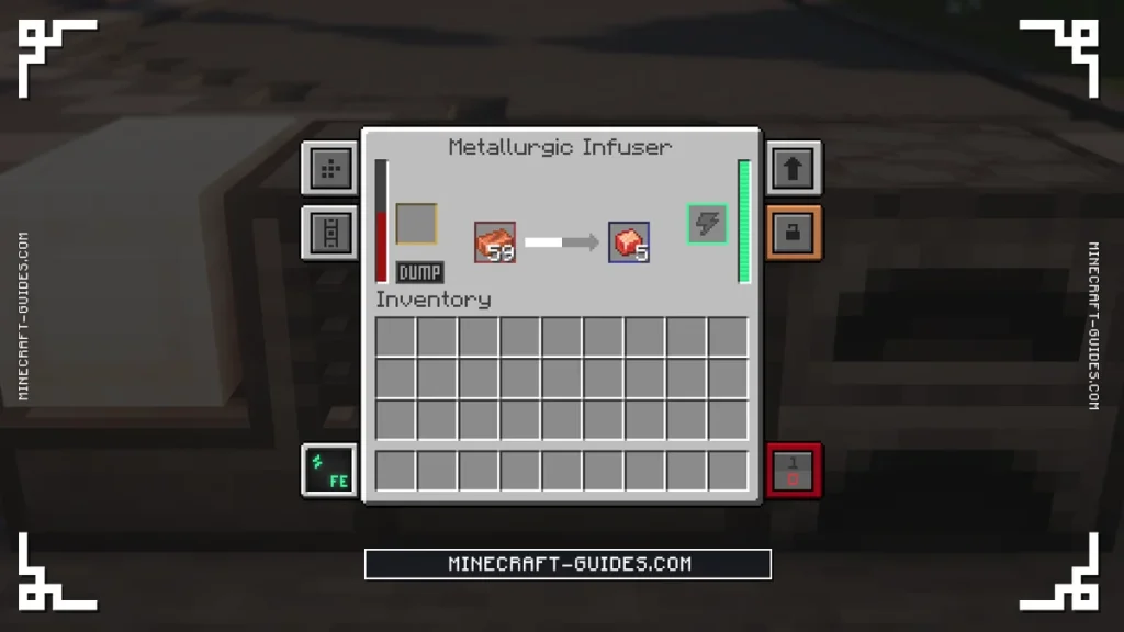 The Mekanism Metallurgic Infuser screen turning Copper Ingots and Redstone into Infused Alloy
