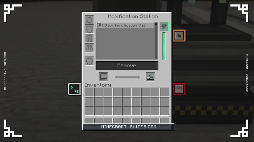 The Mekanism Modification Station screen listing an Attack Amplification Unit on a Meka-Tool