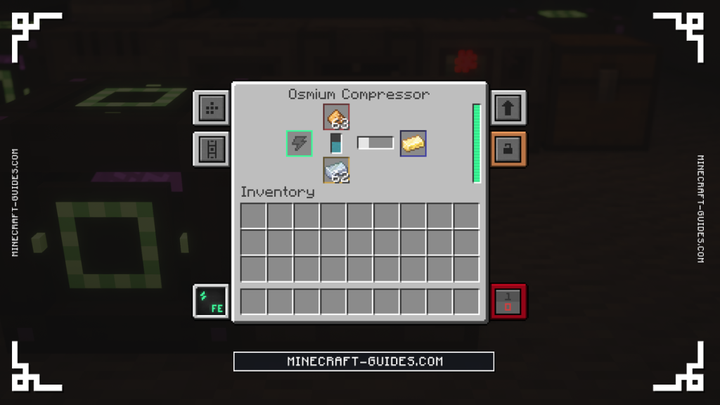 The Mekanism Osmium Compressor screen pressing Glowstone Dust with Osmium into Refined Glowstone