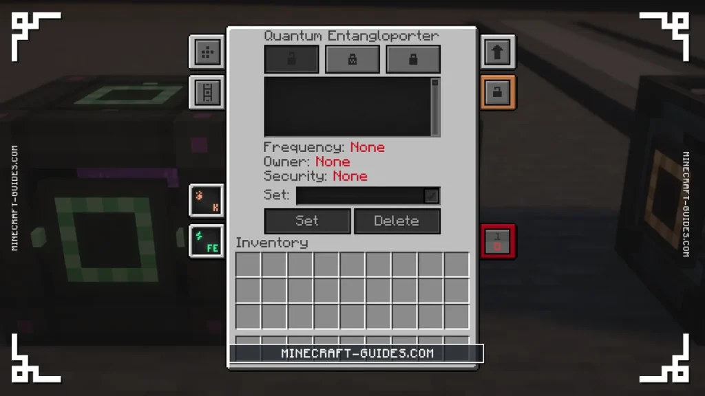 The Mekanism Quantum Entangloporter screen with its frequency list