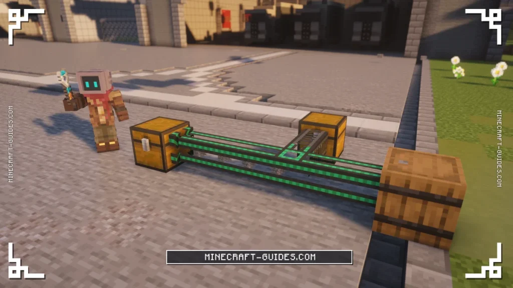 Logistical Transporters pulling from a Chest, with a Restrictive Transporter branch leading to a second Chest in Mekanism