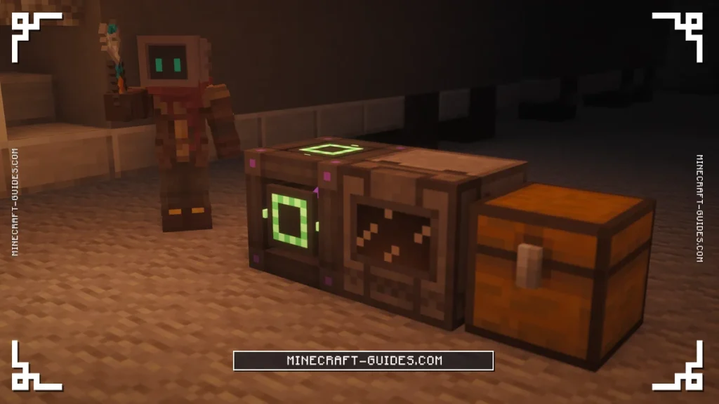 An Enrichment Chamber set to auto-eject Iron Dust into a Chest beside it in Mekanism