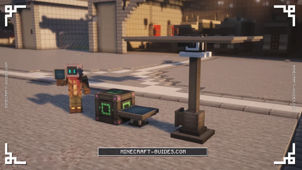 A Solar Generator feeding an Energy Cube next to an Advanced Solar Generator in sunlight in Mekanism