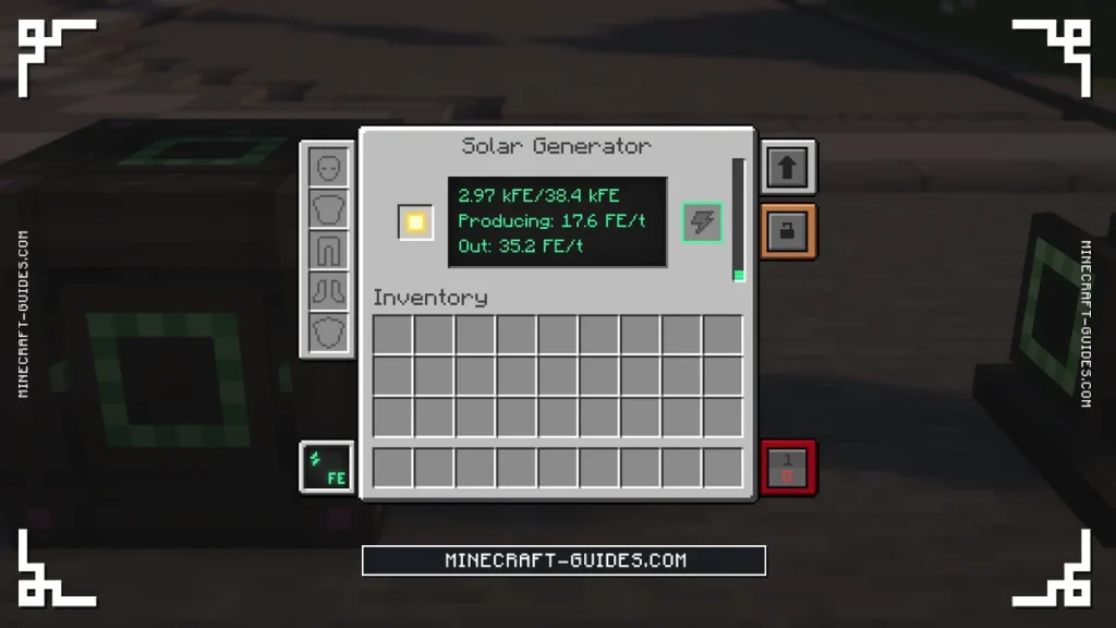 The Mekanism Solar Generator screen producing power in daylight