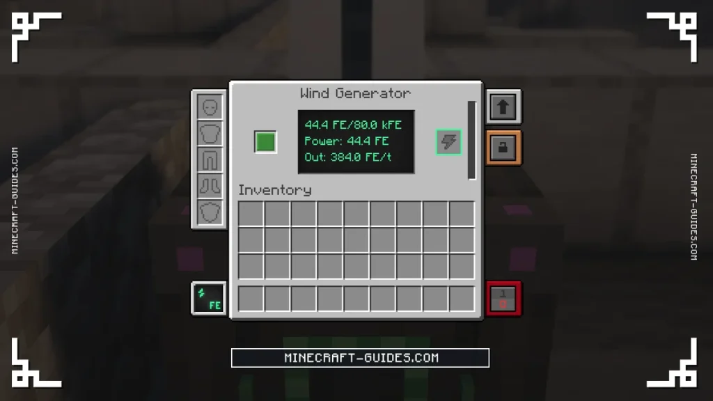 The Mekanism Wind Generator screen showing its output while it turns